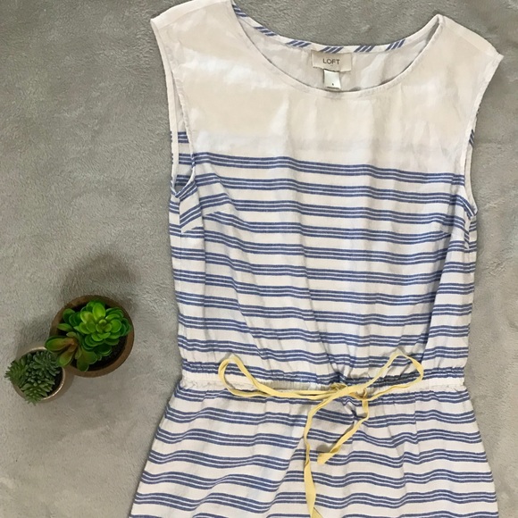 LOFT Dresses & Skirts - LOFT linen stripped dress with drawstring waist
